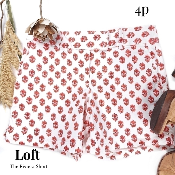 New Loft The Riviera Short White Red Sz 4 Petite - Picture 1 of 15